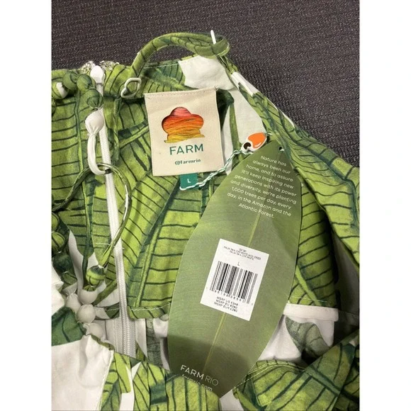 New‎ FARM RIO Off-White Palm Fan Midi Dress Size Large Cotton Sundress - Picture 13 of 13